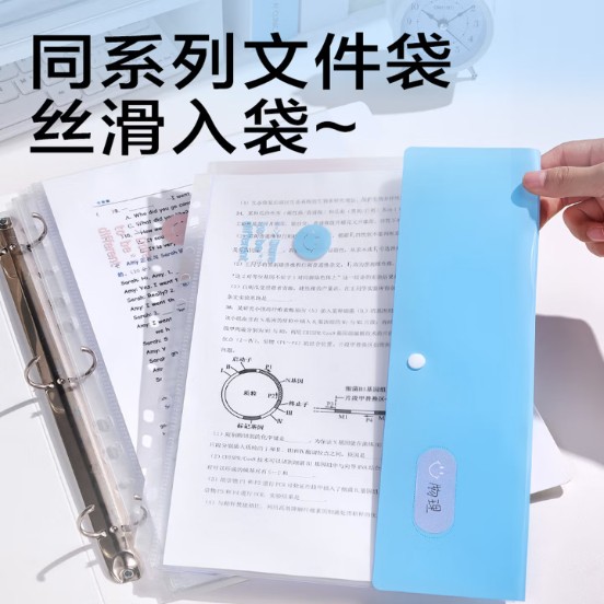得力（deli）3孔夹+4个文件袋活页文件夹资料册 插页透明试卷收纳袋收纳整理乐谱夹孕检翻页收集册内置 PE135米