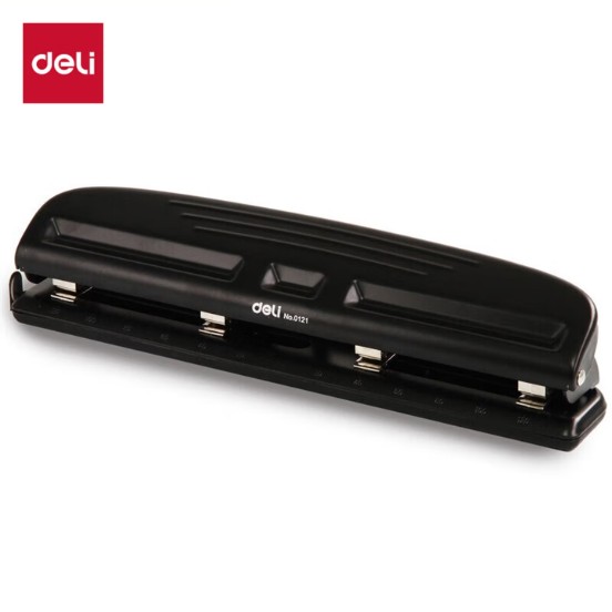 得力（deli）活页打孔器打孔机活页扣四孔孔距可调节全金属小型a4活页本凭证装订机装订夹条 黑白混发0121